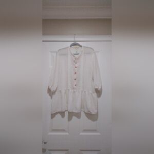 Matilda Jane Light The Way Pink & Cream Sheer Swiss Dot Blouse Xl